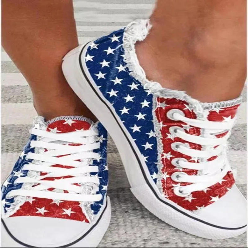 USA American Flag  Women Summer Canvas Sneakers Running Breathable Mens Women Teenager Canvas Sneaker