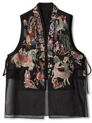 Women Vest Best Women Vest  High-grade silk Spring and Summer vest Female National Tide Wind Embroidery Imitation Silk Jacket