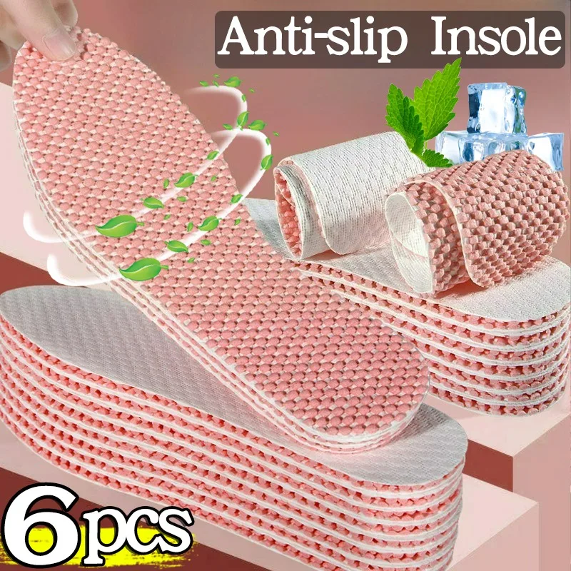2/6Pcs Deodorizing Insole Women Summer Breathable Anti-slip Running Sports Shock Absorption Shoe Sole Comfortable Insert Cushion