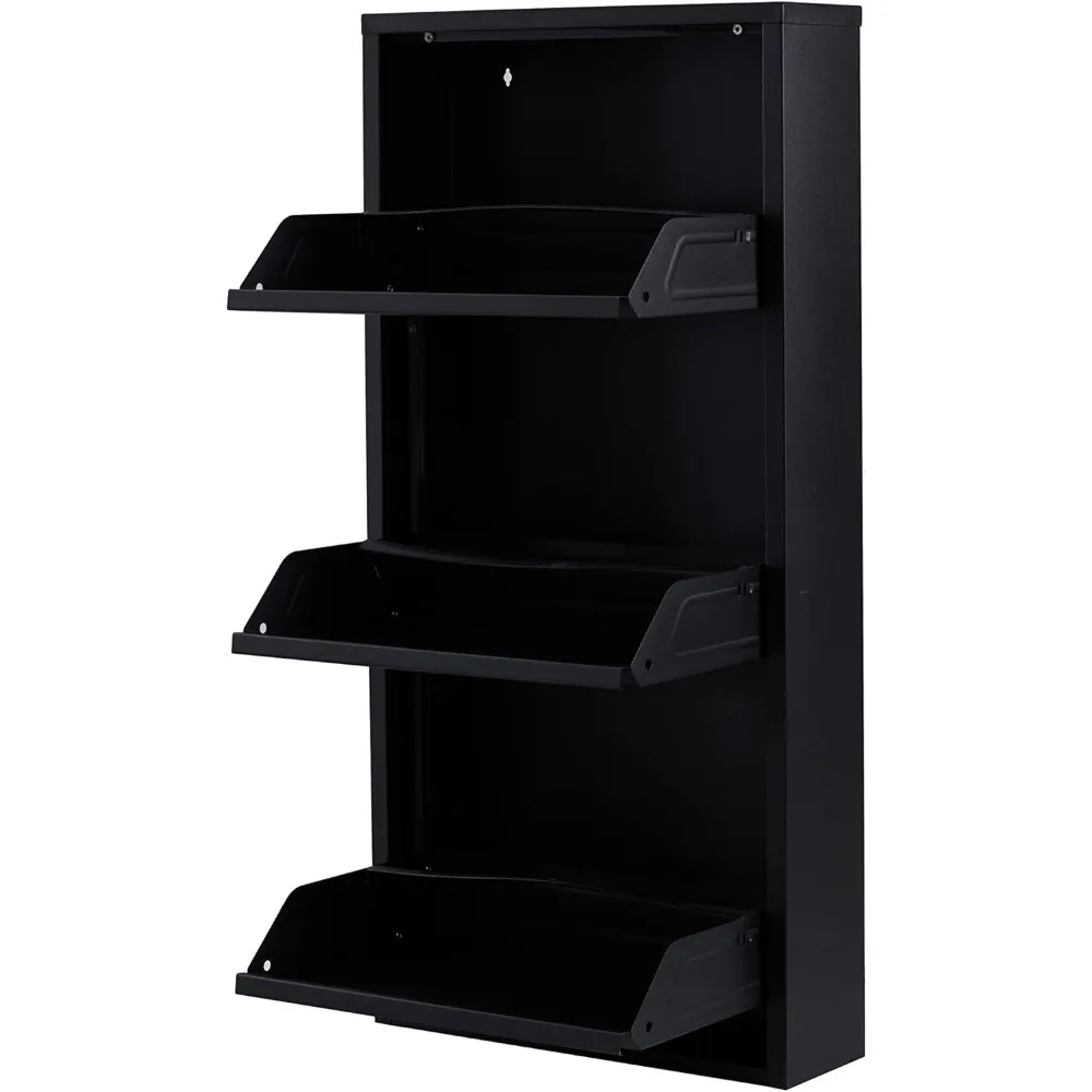 Freestanding Shoe Storage Cabinet with 3 Drawers - Wall Mounted Organizer in Black