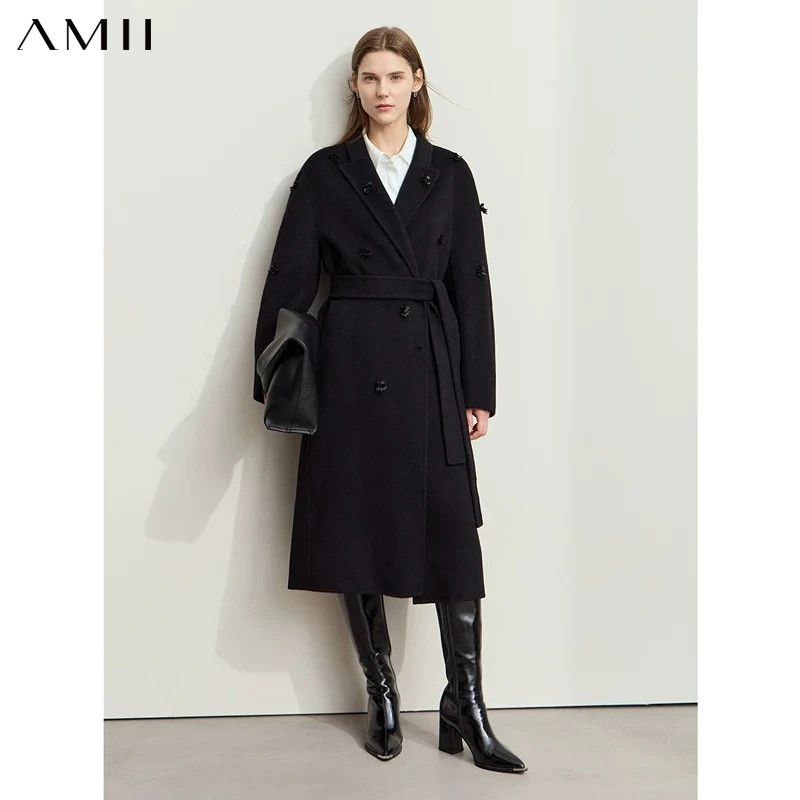 Amii Winter Clothes Women 2026 Long Coat Women's Wool Women Coat Turn-down Collar Loose Office Lady Sweaters Coats 12424008