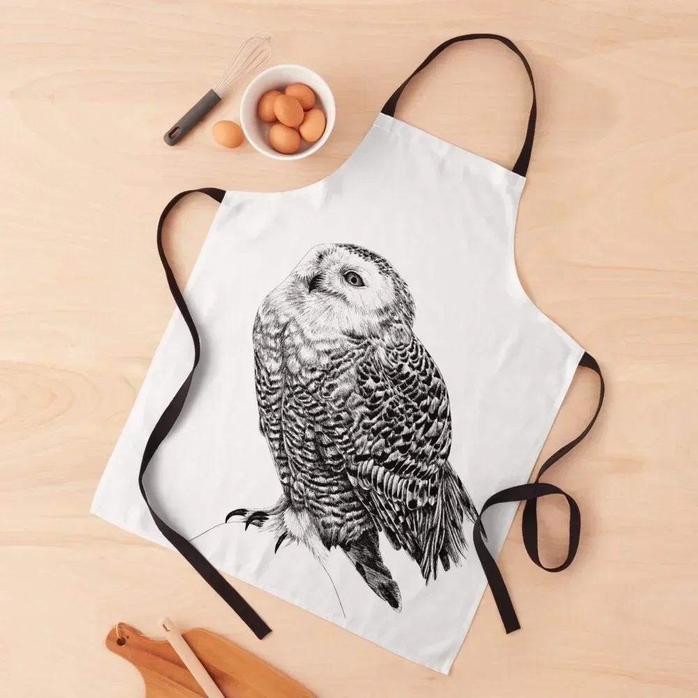 

Snowy Owl - black and white animal illustration Apron Kitchen And Household Goods for kitchen useful Chef Uniform Apron
