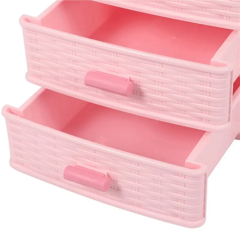 【ALLOWANCE】6X Plastic Drawer Designed 3 Compartment Jewelry Storage Box Pink