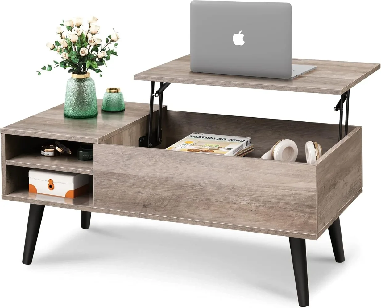 

Coffee Table with Storage for Living Room/office, Small Hidden Compartment and Adjustable Shelf, Lifting TableTop, Side Tables