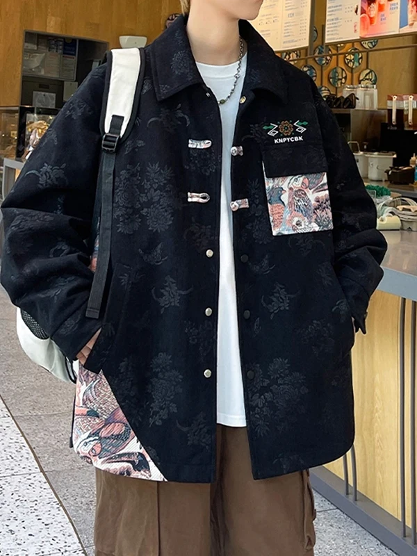 

Новый китайский мужской джерт свободного покроя с отложным воротником, молодежный тренд, весна-осень, смесь хлопка и полиэстера, износостойкий