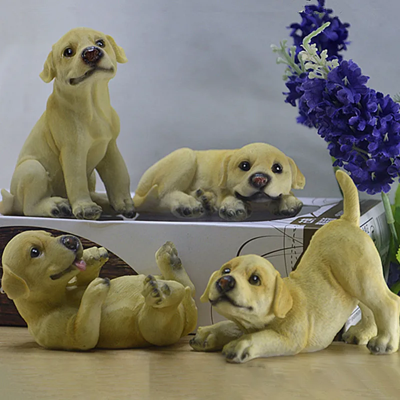 4/pcs Labrador golden retriever puppy dog pet ornaments simulation animal sculpture resin crafts home accessories car decoration