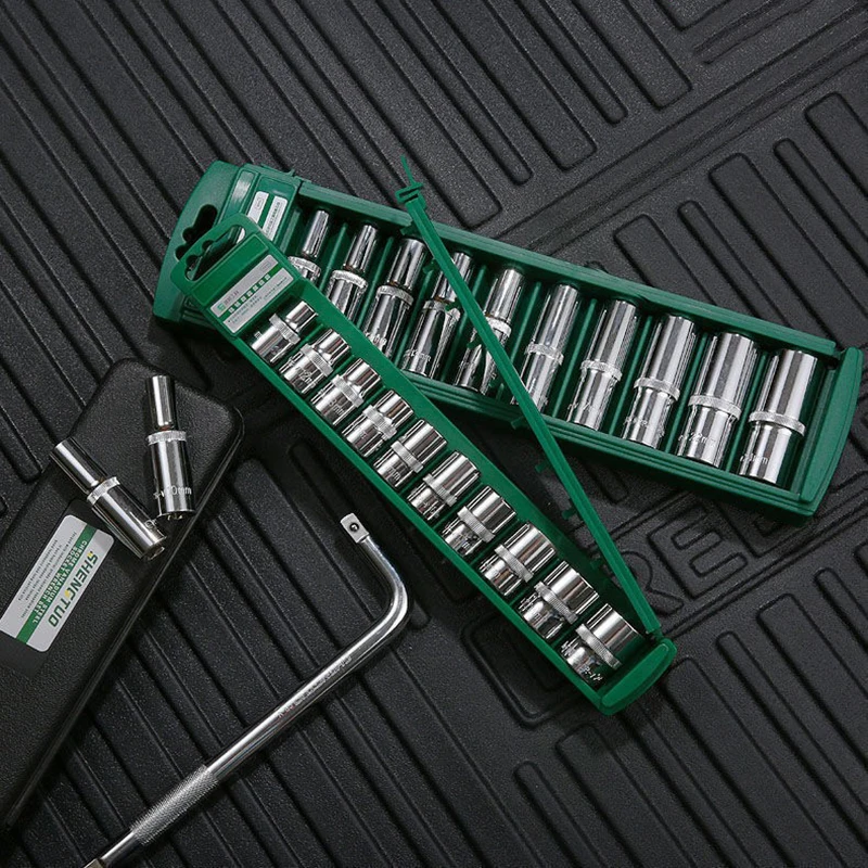 Jeu de têtes de clé à douille hexagonale pour cliquet 1/4 3/8, douille courte et longue, écrou profond, manchon de pilote, extrémité de clé, outil à cliquet avec support