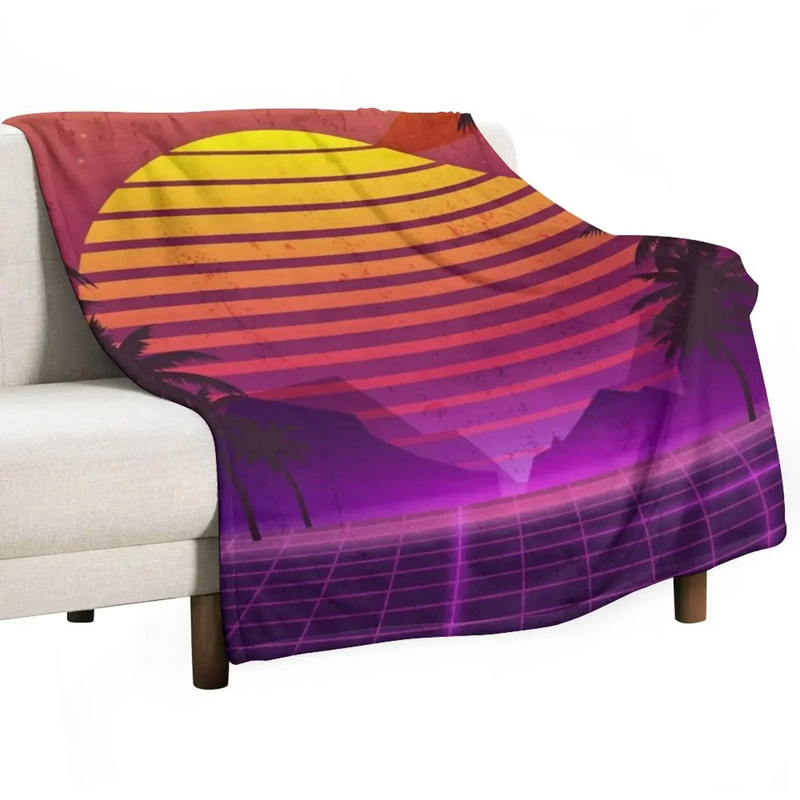 

80's Palm Trees Sunset Vaporwave Throw Blanket bed plaid Luxury Thicken Summer Blankets