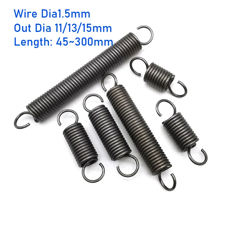 10pcs Wire Dia1.5mm Outer Diameter 11/13/15mm Tension Spring With Open Hook Extension Spring Pullback Spring Length 45mm~300mm