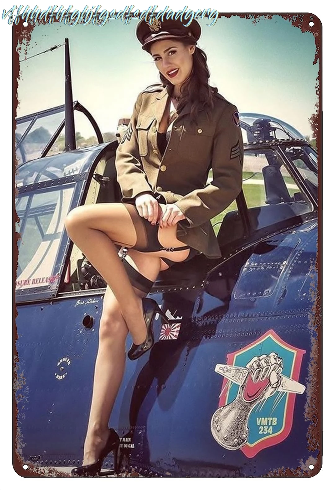 Sexy Military Girl Leaning On Fighter Plane Funny Vintage Metal Poster Retro Girl Metal Tin Sign Pinup Girls Wall Art Decor sign