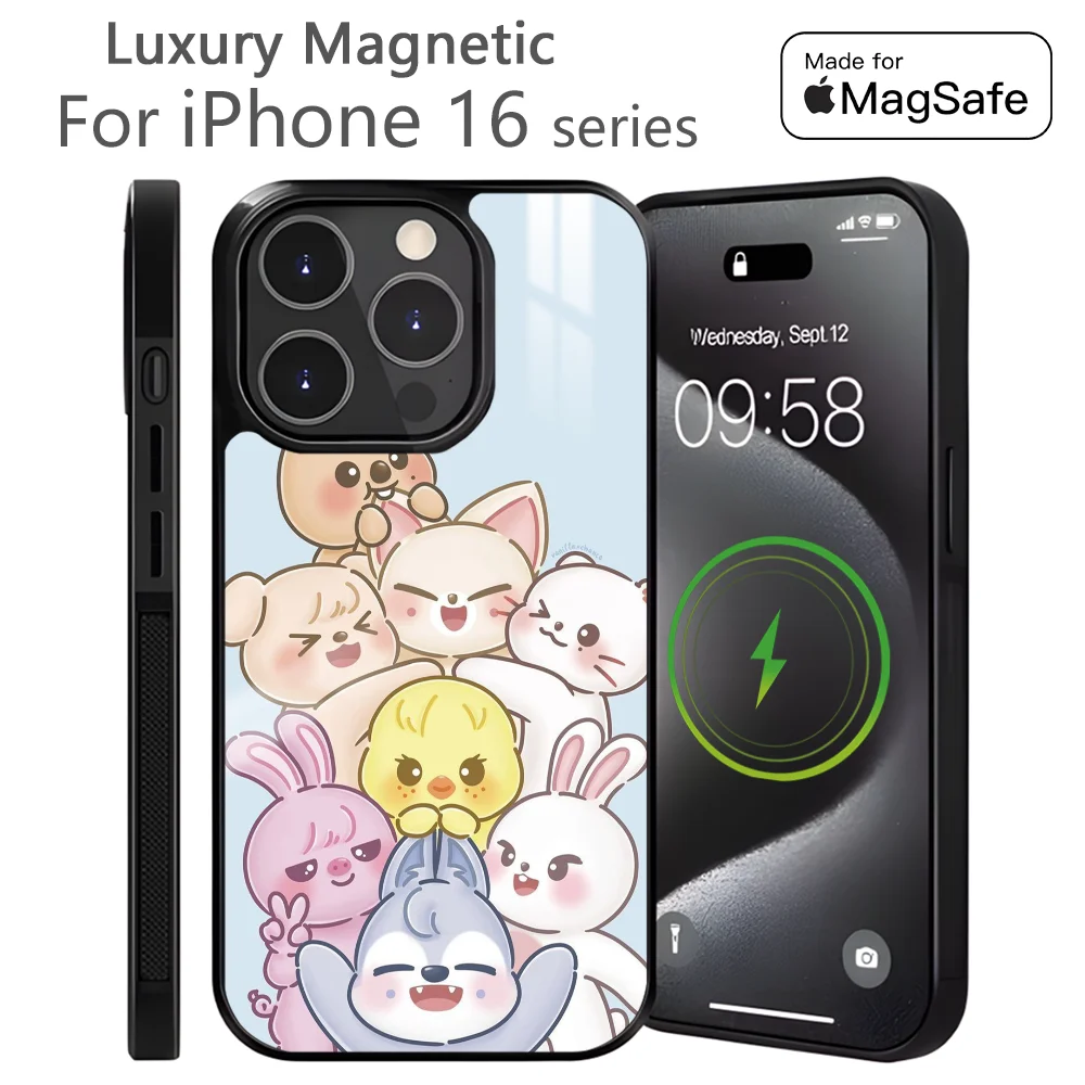 S-stRaYs Cartoon Cute kids Phone Case For iPhone 16 15 14 13 12 11 Pro Max Plus Mini Magnetic Magsafe Wireless Charging Cover