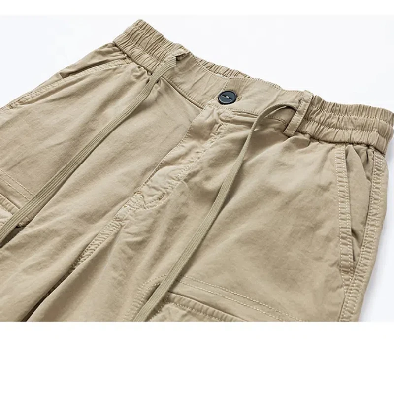 Calções de carga de lavagem de verão calças médias masculinas marca de moda ao ar livre casual plus size calças de dia masculino cintura elástica cinco pontos