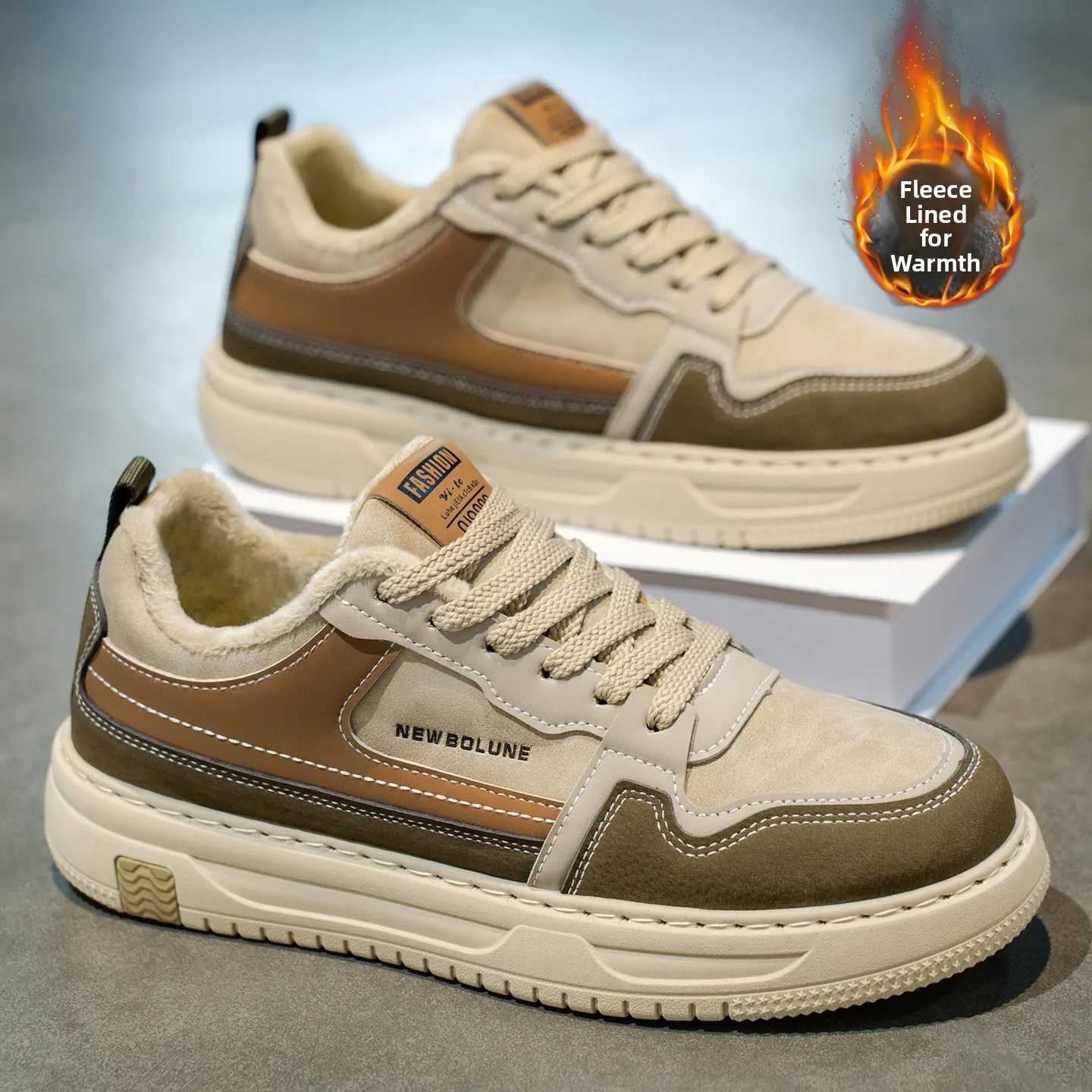 

Men's Winter Thick Bottomed Fleece Lined Casual Shoes Warm Northeast Cold Resistant Cotton Trendy Leisure All-Match Shoes