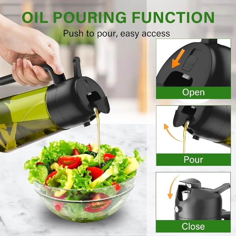 Light-Blocking Dark Oil Sprayer for Cooking 2 in 1 Olive Oil Dispenser Bottle for Kitchen Dark Green Oil Bottle Spice Jars Set