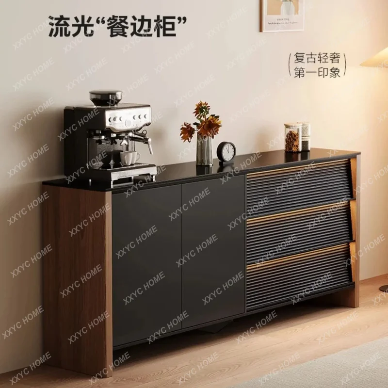 XXModern luxury Sliding doors and swing doors solid wood board Slate stone sensor light Storage locker living room cabinets