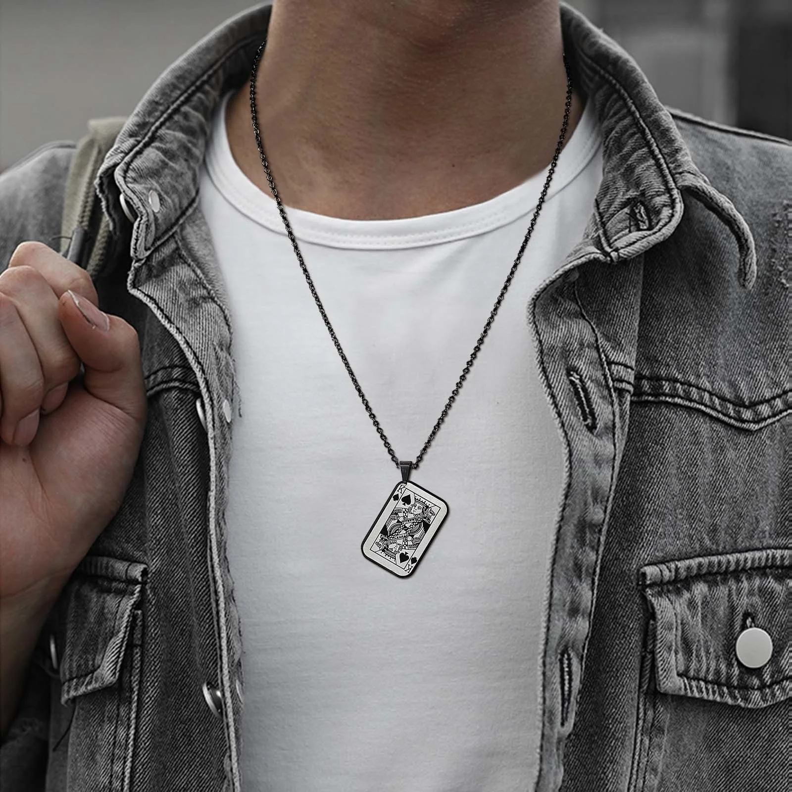 Cool Punk King Of Hearts Necklaces for Men,Stainless Steel Lucky Ace Of Spades Poker A Pendant Collar Jewelry