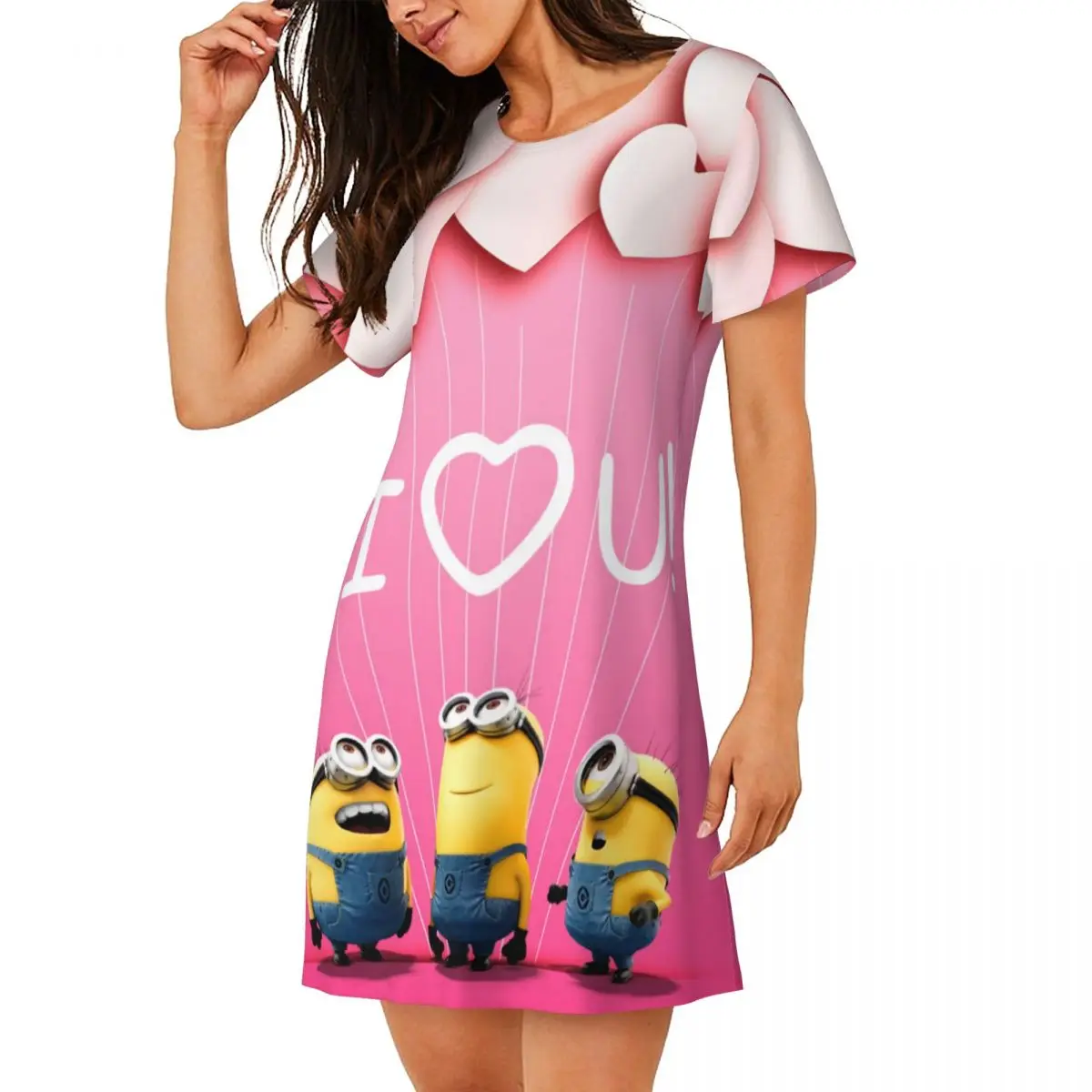 مخصص فيلم S- التوابع المرأة قصيرة الأكمام فستان النوم المطبوعة عين كبيرة قصيرة الأكمام قمصان النوم للمشي عطلة قمصان النوم