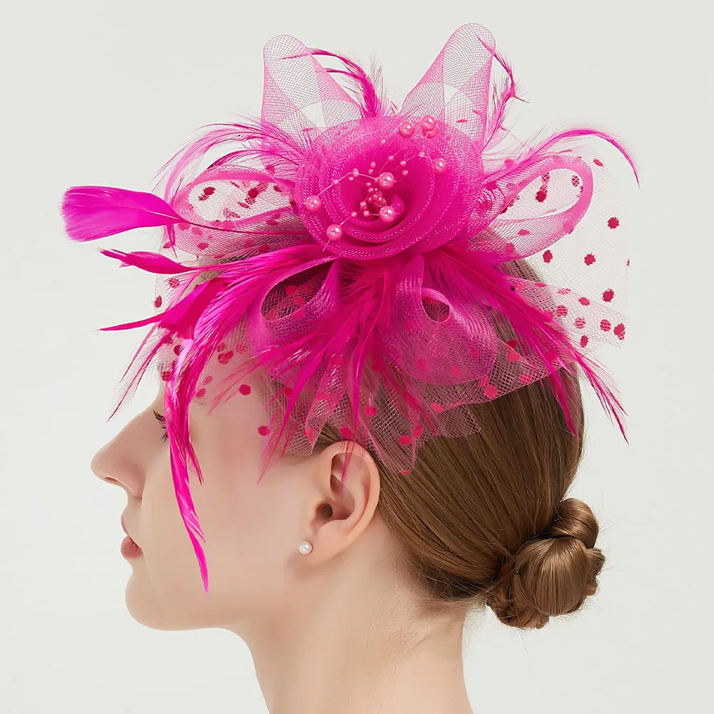 Fascynatory Lady Hat Tea Party z Kentucky Derby Wedding Flower Cocktail Mesh Feather Hairpin