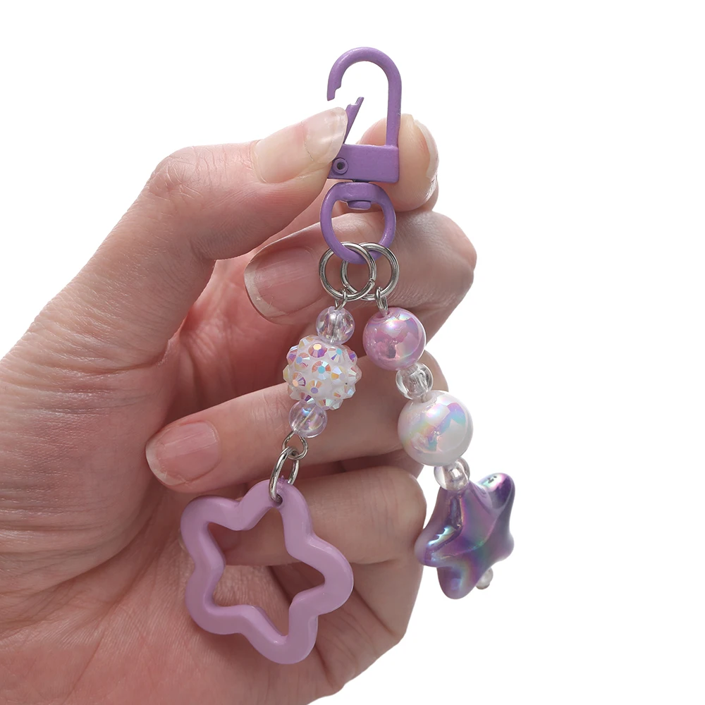 1pc Colored Acrylic Star-shaped Hollow Keychains With Beads Charms for Fashionable Gifts Bag Phones Accessories
