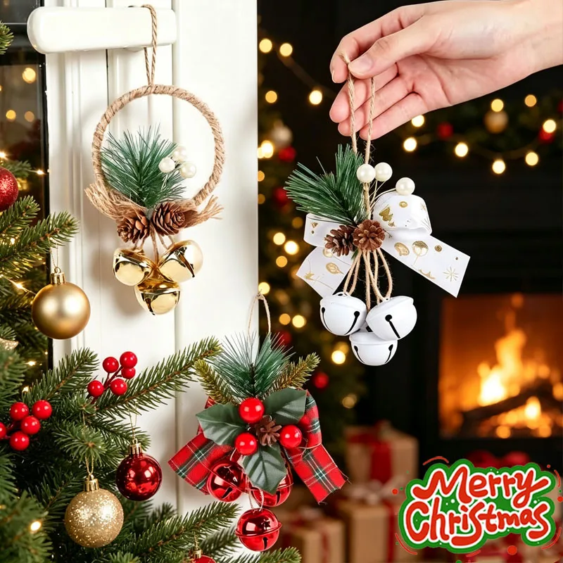 1-20pc Jingle Bell Ornament Christmas Tree Hanging Decoration for Door Knob Window Home Party Indoor Outdoor Festive Celebration