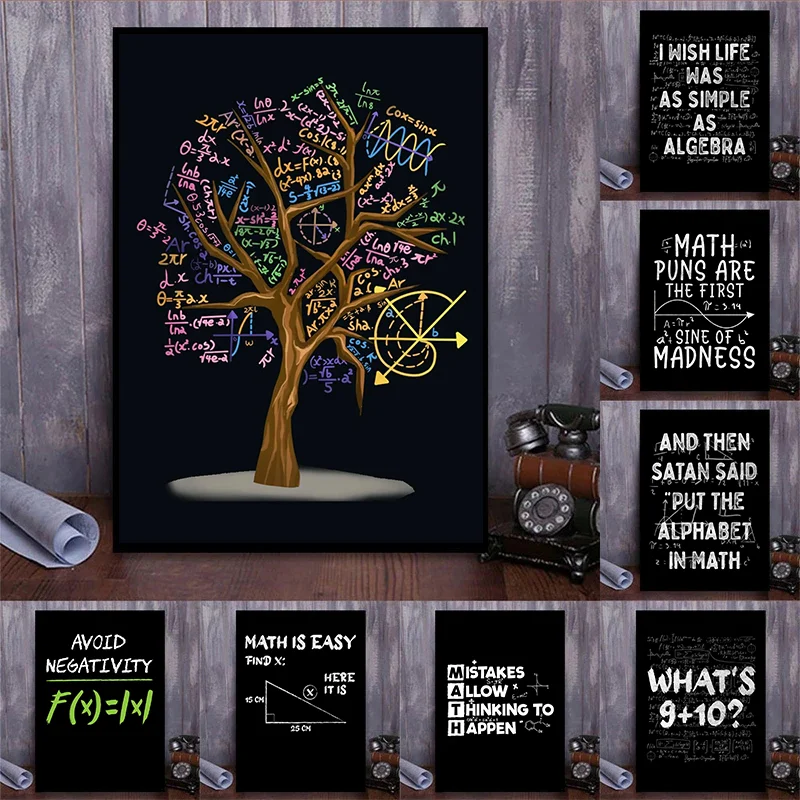 Math Poster Math Formula Tree Equation Mathematical Prints Canvas Painting Wall Pictures for Classroom Room Home Decoration