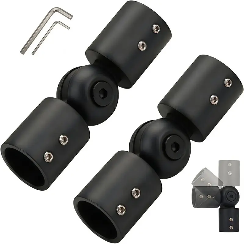Heavy Duty For 1 Inch Adjustable Corner Curtain Rod Connector, Hinged Elbow For Bay Window Curtain Rods& Blinds
