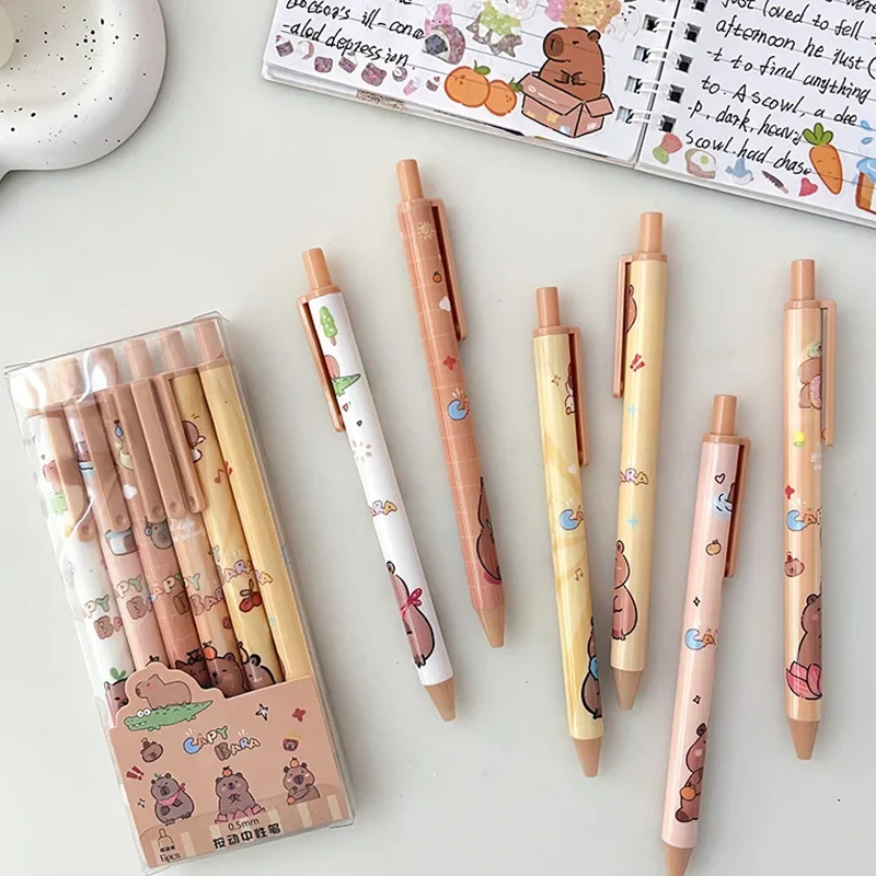 6pcs/set Cute Cartoon Capybara Press Gel Pen Good-looking Quick-dry The 0.5 Mm ST Head Black Pupil Do Homework Signing Pen