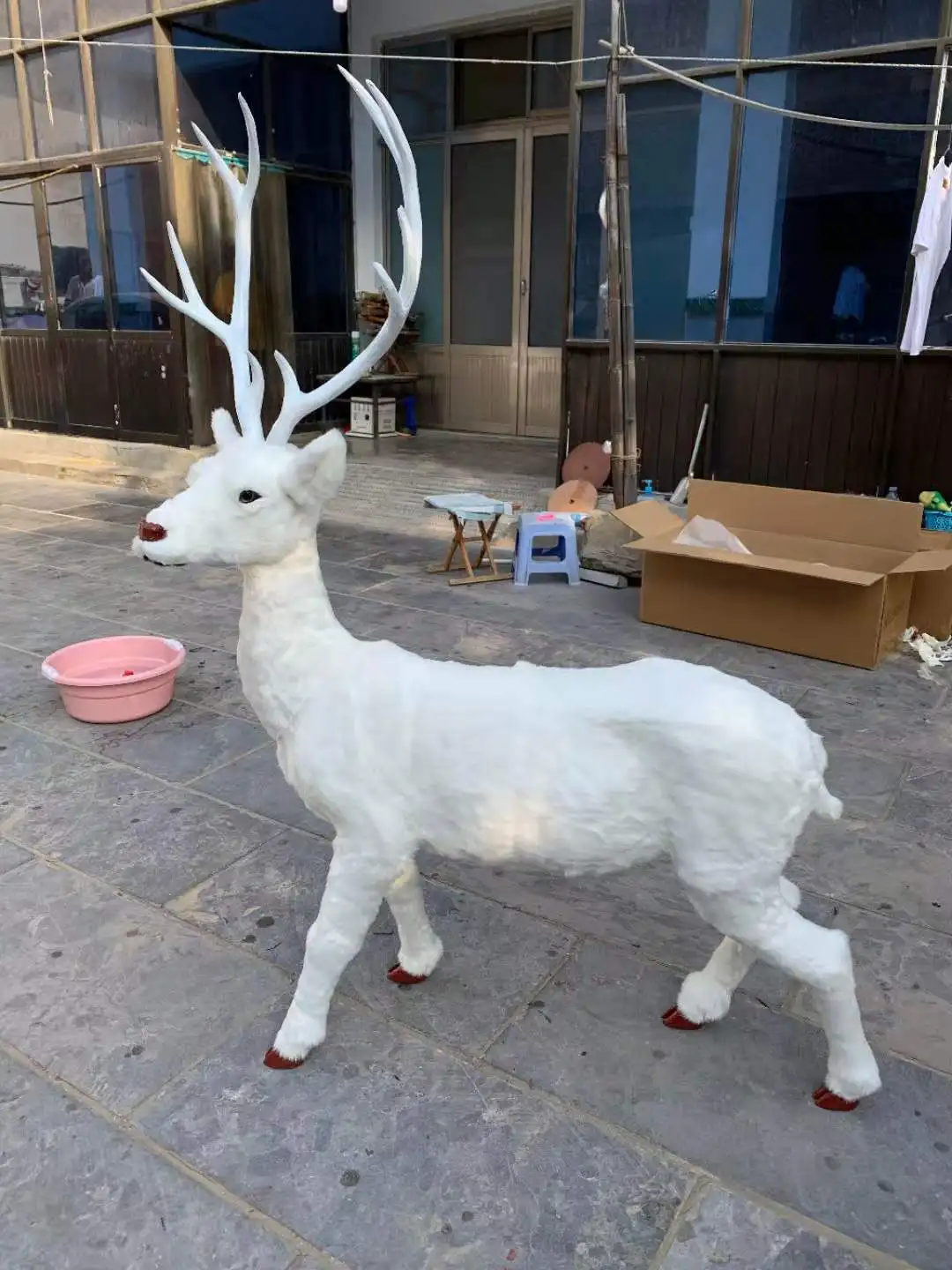 Outdoor Fur Deer Large Size Reindeer Standing White Deer Christmas Decoration Supplies Reindeer