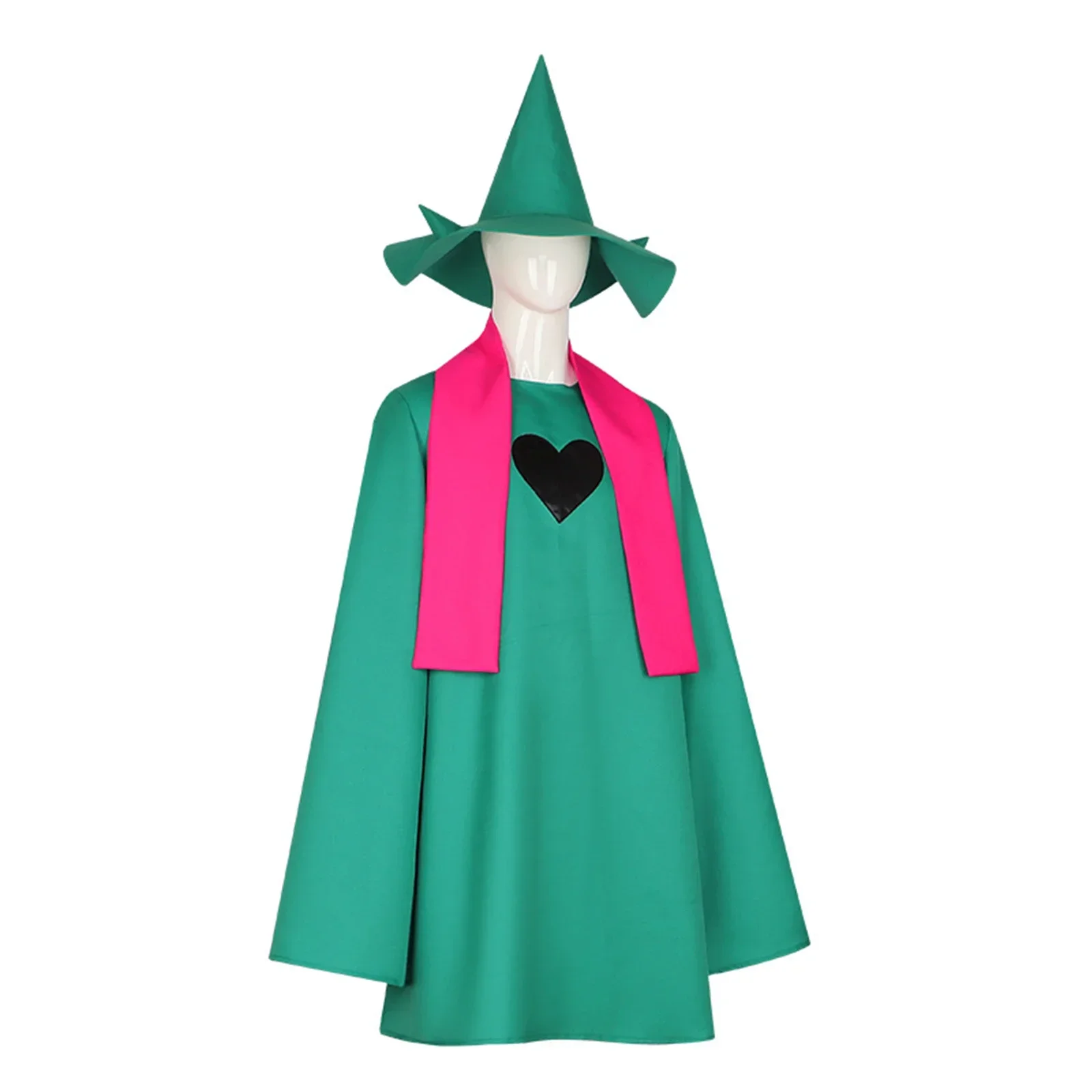 أزياء Deltarune التأثيرية أزياء Ralsei التأثيرية للرأس الأخضر مع قبعة وشاح الزي بدلة كرنفال الهالوين
