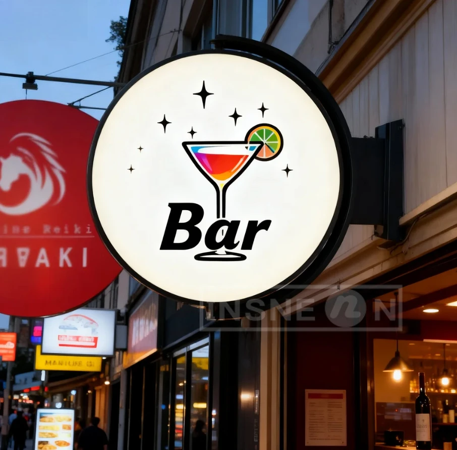 

360-градусный знак, наружное украшение, вращающаяся коробка, деловое освещение, персонализированный логотип, двухстороннее рекламное лезвие, светодиодный неоновый бар