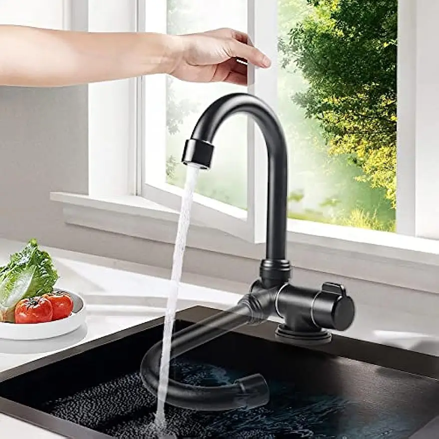 RV Folding Faucet 360 Degree Swivel Hot and Cold Water Faucet Kitchen Bathroom,Matte Black