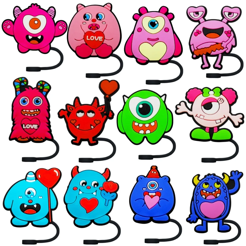 

Valentine's Day little monster Straw Cover Cap Silicone Eco-friendly 30&40Oz Plug Splash Proof Drinking Cup Pendent Party Gift