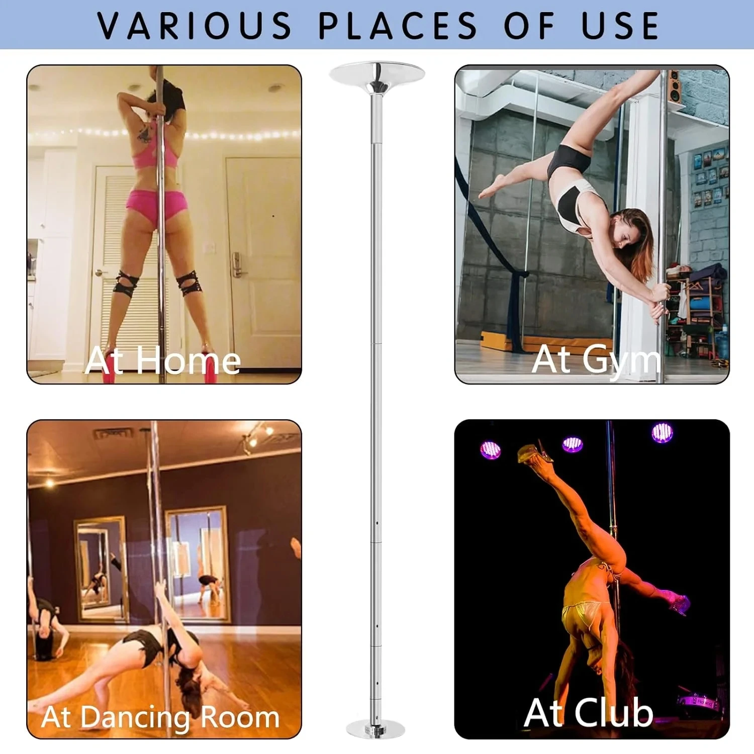 Multicolour 45mm Steel Dancing Pole Rotating Fixed Dual Use Portable Home Bar Training Dance X-pole