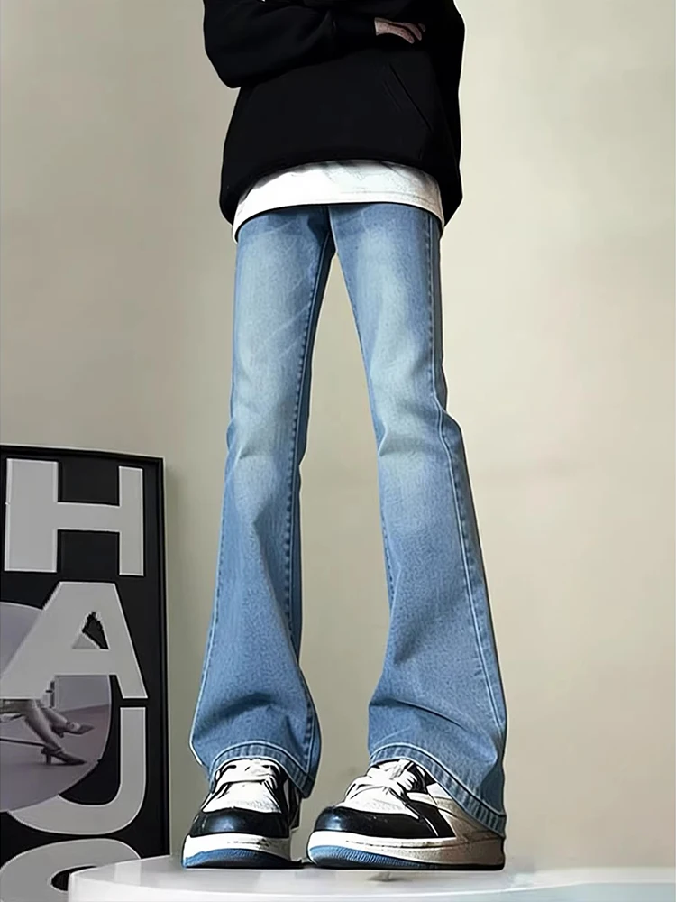 

Light Blue American 57 Knife Men's Skinny Straight Leg Jeans Winter Low Waist Cleanfit Denim Pants with kets