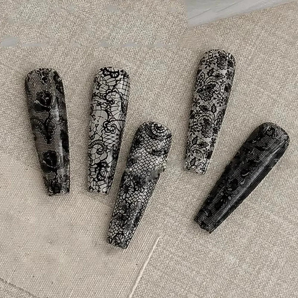 Lace Design Nail Foils Stripe Pattern Black White Nail Art Stickers Sequin Effect Leopard Print Nail Stickers Manicure DIY