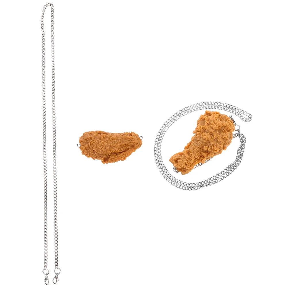 2 Pcs Realistic Fried Chicken Wing Necklace Creative PVC Simulation Food Pendant Chain Fashion Party Favor Accessory