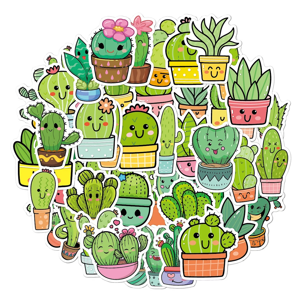 10/30/50pcs Cartoon Cute Small Fresh Green Plants Cactus Graffiti Stickers Laptop Scrapbook Phone Diary Creative Sticker Kid Toy