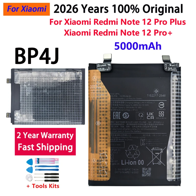 2026 Years 100% Original BP4J 5000mAh Battery For Xiaomi Redmi Note 12 Pro Plus /Note 12 Pro+ 5G Phone Batteries Batteria