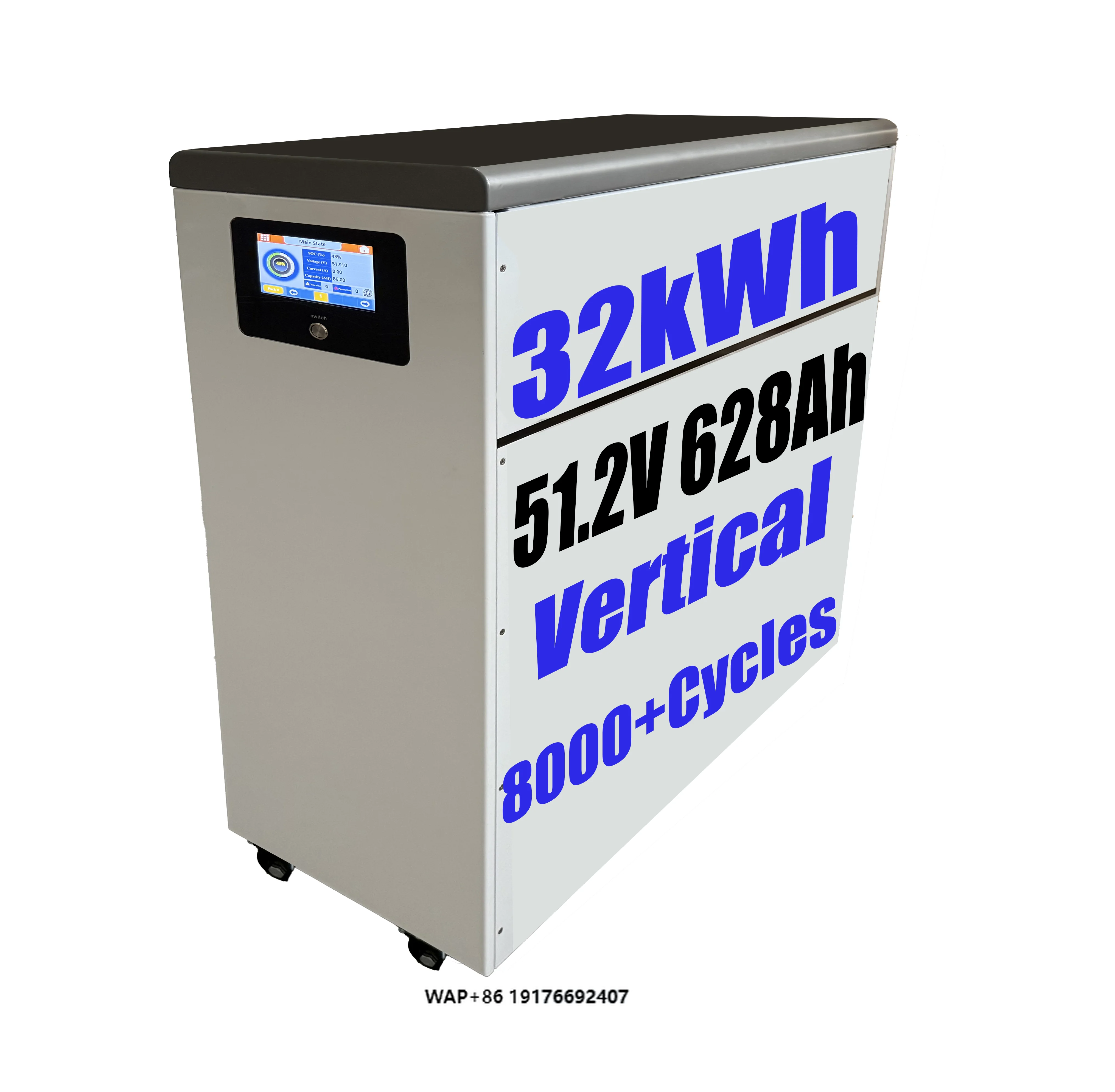 51.2V 628Ah 32kWh LiFePO4 Energy Storage Battery Pack for Home Solar System Off Grid ESS with BMS High Capacity Long Cycle Life