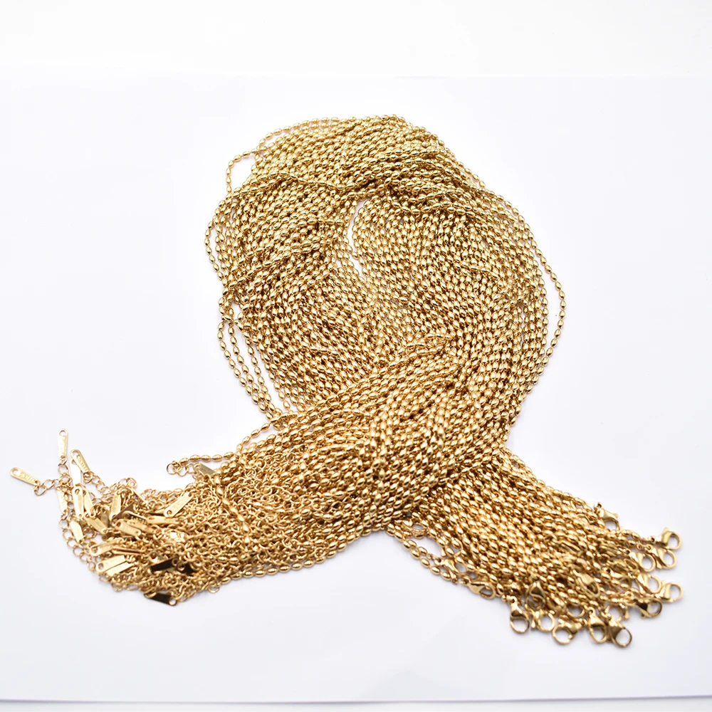

Wholesale Fashion Gold color 2mm Stainless Steel Rice grain chain Necklaces DIY Jewelry 40+5cm Chains Suit Bulk Sale Accessories