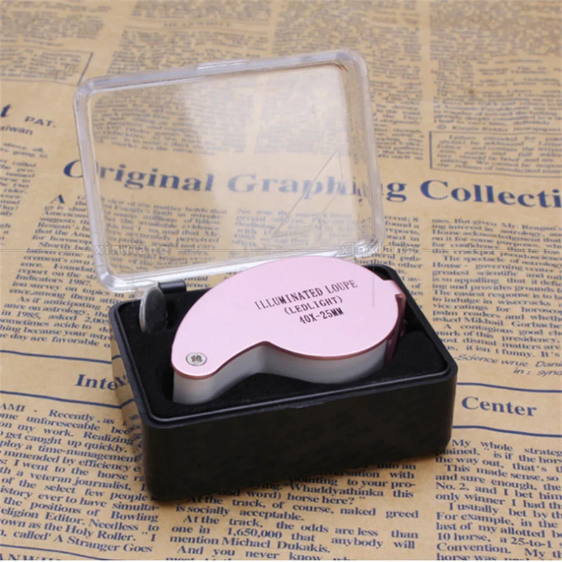 Imagem -05 - Mini Lupa com Luz Led Caixa de Metal hd Avaliação Coleção Antigo Diamante Jóias Bolso Iluminado Lupa 40x