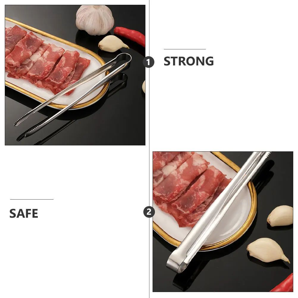 

2Pcs Stainless Steel Food Tong Strong Rust Proof Kitchen Serving Clip for Bbq Grill Bread Pastry Meat Multifunction Household