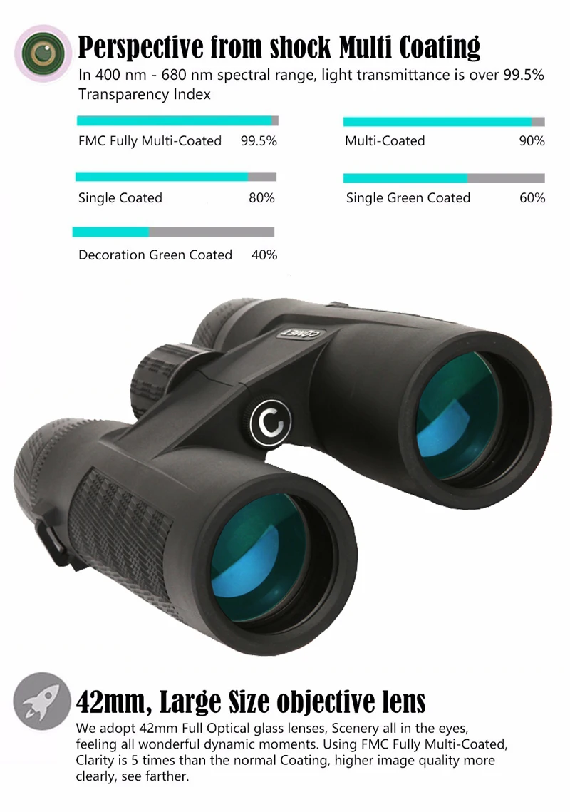 COMET Powerful Binoculars 8x42 10X42 HD Long Range Waterproof Bak4 Binocular BAK4 Prism High Clarity For Tourism Hunting Camping