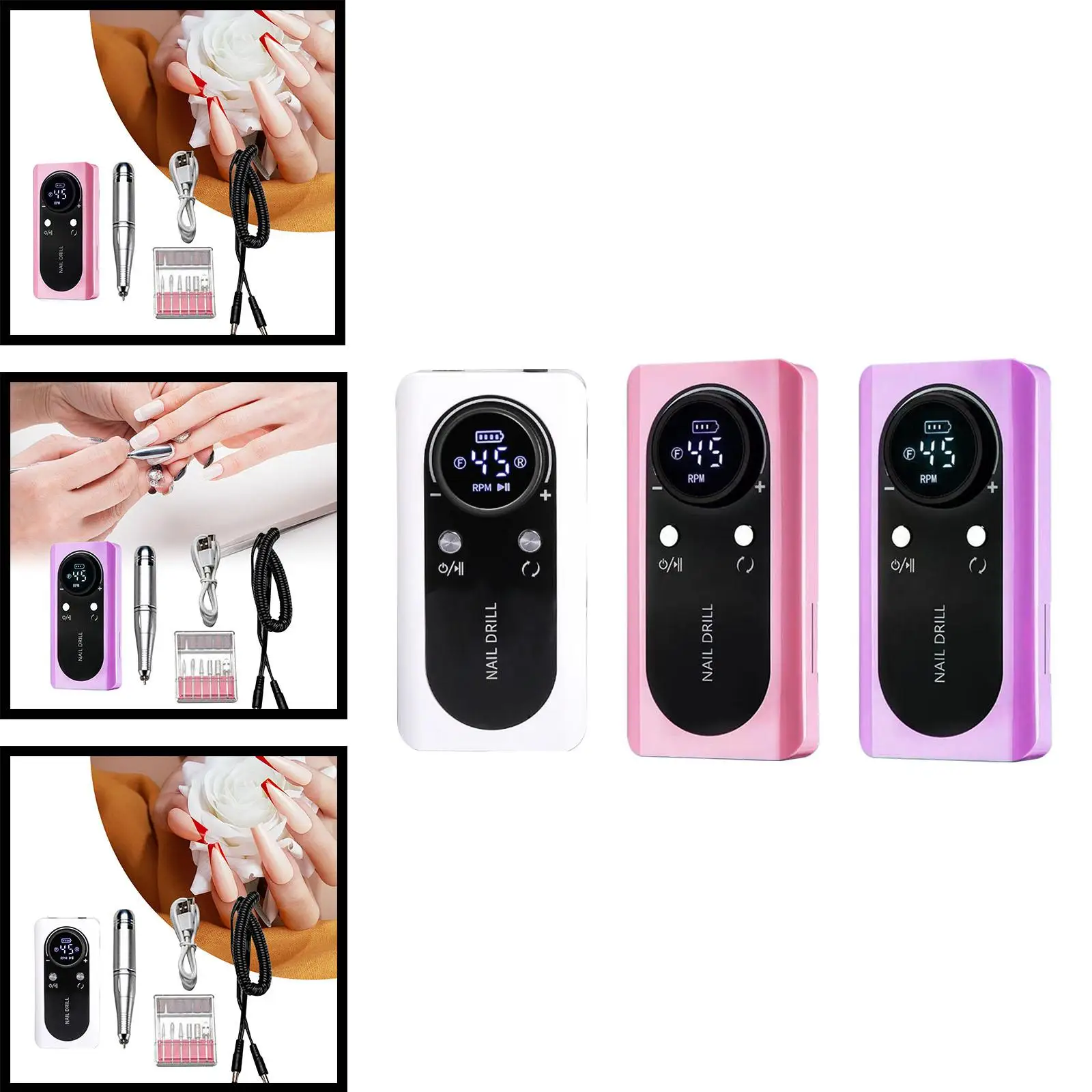 Perceuse à ongles électrique, lime à ongles 45000 tr/min, outil de manucure et pédicure, meulage, carmise en œuvre, utilisation à la maison et au bureau