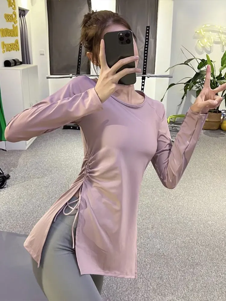 

Nude Sensation Yoga Clothes Women's Autumn Winter Long Sve Tight Top Outdoor Wear Mid-Length Sports Fitn Qui Dry Prof...