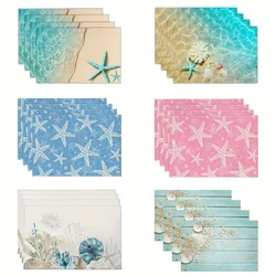 4pcs Place Mats Beach Mat Ocean Style Meal Pad Marine Life Table Mat Starfish Shell Meal Mat for Kitchen Decor Home Supplies