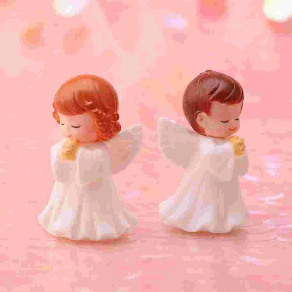 4 Pcs Praying Angel Statues and Figurines Garden Decorations Baby Fairy Top Hat Little Vinyl Wings for Crafts Office