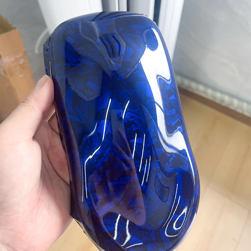 JDM Ultra Glossy Blue PET Forged Carbon Fiber Vinyl Wrap, Glossy Air Release Film for Car & Motorcycle