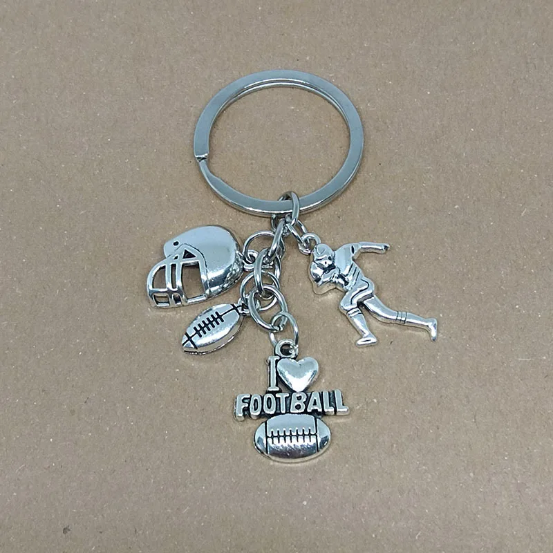 Fashion Helmet Rugby Player I LOVE FOOTBALL Keychain Commemorative Gift Pendant Keychain