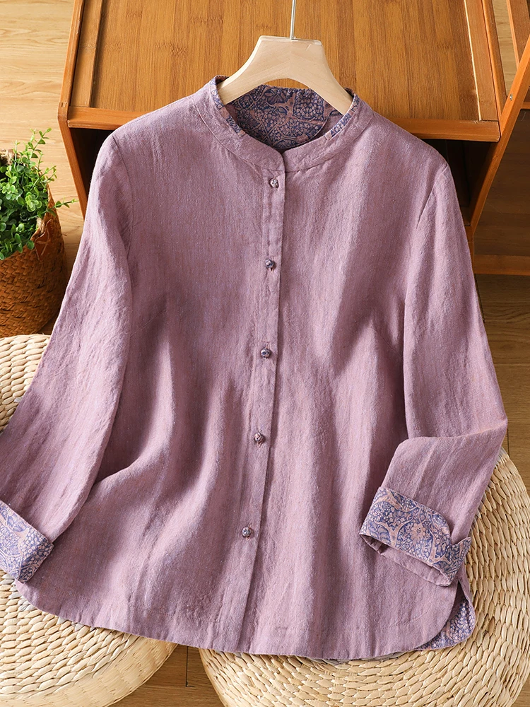 New Chinese Style Women's Long Sleeve Embroidered Shirt Stand Collar Fashion Artistic Top for Autumn Season Casual Loose Fit